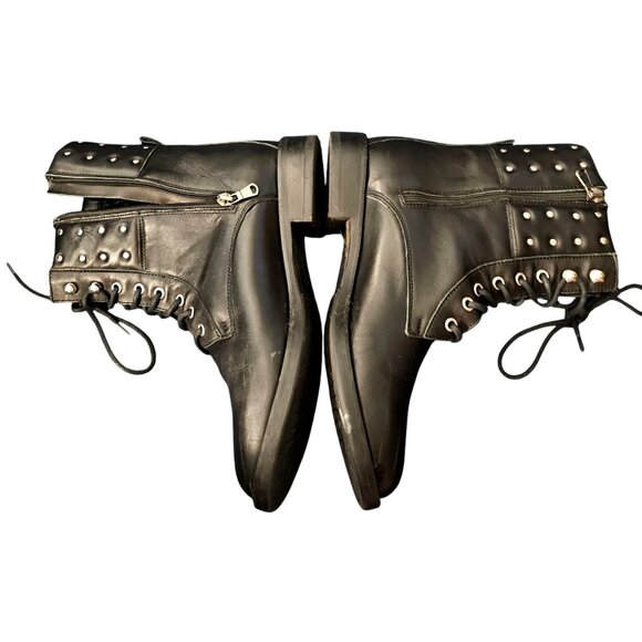 Fabianelli Black Studded Lace-Up Combat Boots With Side Zipper size 7 - Picture 7 of 9